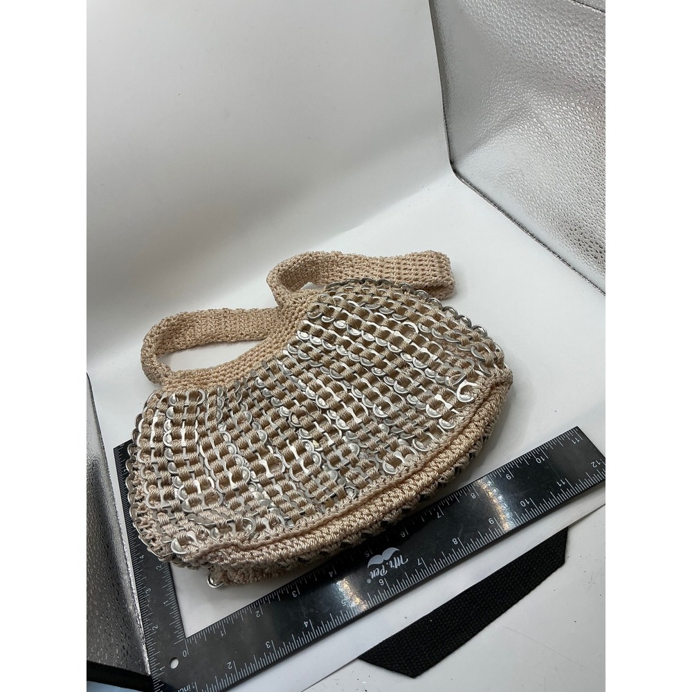 Handmade Soda Pop Tab Crochet Shoulder Bag Beige Metallic Recycled Eco Friendly - Picture 4 of 13